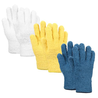 uxcell Microfiber Gloves, Reusable Washable Plant Dusting Gloves Cleaning Mittens for Auto Plants Household Kitchen - color: Yellow/Dark Blue/White