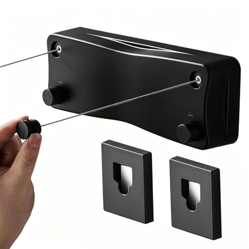 Anti-Sag Retractable Clothesline 40LB Capacity - 201in Stainless Steel Laundry Line for Indoor Outdoor, Wall Mounted Space Saving Easy Install (Black, Double Lines) - color: Black, size: Double lines