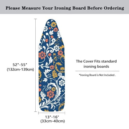 Blue Floral Tabletop Ironing Board Cover and Pad Standard (Fits Large Boards 15 x 54 inch) Ironing Board Protector Washable - color: Blue Floral