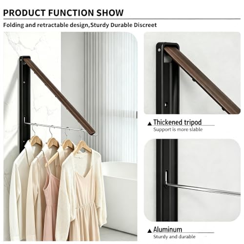Folding Clothes Hanger Rack Wall mounted for Laundry Clothes Drying Rack - color: Walnut, size: 1 Rack