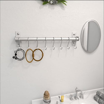 Dseap Kitchen Utensil Holder Hanger, Pot and Pan Rack Wall Mounted, Kitchen Rail with 8 Hooks for Hanging Cooking Utensils, Mugs, Spoons, Wall Mounted, Silver - color: Silver