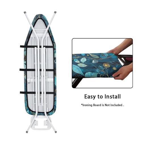 Blue Leaves Ironing Board Cover and Pad, Resist Scorching and Staining, 15x54 Inch Thick Padding Ironing Board Covers, Elastic Edges - color: Blue Leaves