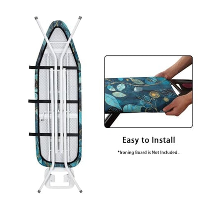 Blue Leaves Ironing Board Cover and Pad, Resist Scorching and Staining, 15x54 Inch Thick Padding Ironing Board Covers, Elastic Edges - color: Blue Leaves