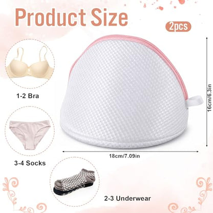 2 PCS Bra Washing Bags, 2 Colors Mesh Wash Bag for Bras with Zipper Lingerie Washer Protector Large Bra Laundry Bags Women Mesh Lingerie Wash Bag for Washing Underwear & Delicates (Pink, Gray)