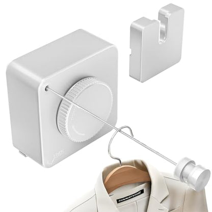 Retractable Heavy Duty Clothesline - Wall Mounted Indoor and Outdoor Laundry Drying Solution, 15.7ft Anti-Sagging Stainless Steel Rope (White) - color: White