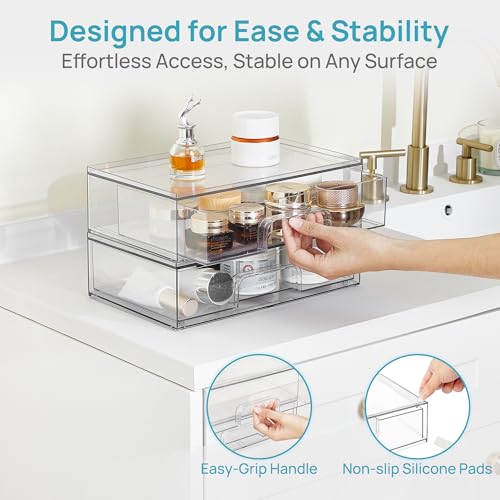 Vtopmart Clear Stackable Storage Drawers, 2 Pack Wide Plastic Organizers - style: 2pack Wide