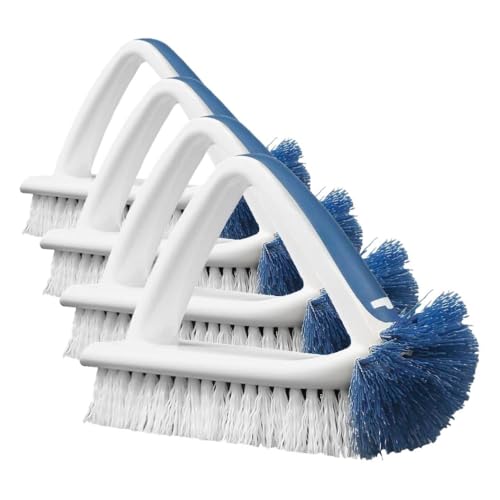 Unger 2-in-1 Scrubber Brush Tool, Crevice Cleaning Supplies, Dishwasher Safe, Rounded Bristles for Bathroom Scrubbing, Great for Tile, Bathtubs, and Showers, Bath & Tile (Pack of 4) - size: 4 Count, style: 2-in-1 Bath & Tile Brush