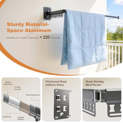 Wall Mounted Clothes Drying Rack Foldable & Space-Saving with 4 Hangers
