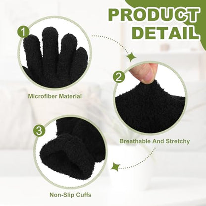 uxcell Microfiber Gloves, Reusable Washable Plant Dusting Gloves Cleaning Mittens for Auto Plants Household Kitchen - color: Black