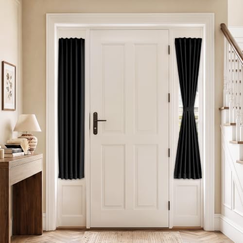 Vatge Self-Adhesive Sidelight Curtains for Glass Doors - No Drill Removable Window Coverings, Light Filtering Panel, 1 Panel, W12 x L60, Black - color: Black, size: 12"W x 60"L (Pack of 1)