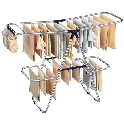 SONGMICS Clothes Drying Rack, Foldable Metal Airer, 51.2 x 19.3 x 61.8 in - color: Blue, size: 51.2"W x 41.7"/47.6"H