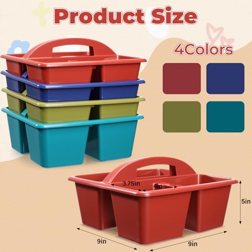 Kathfly 4 Pack Classroom Caddy Organizer with Handle, Plastic Art Craft Cleaning Caddy Bulk, Small Multipurpose Supply Organization Storage Basket for Table Desk Office Pencil Teacher (Deep Color) - color: Deep Color