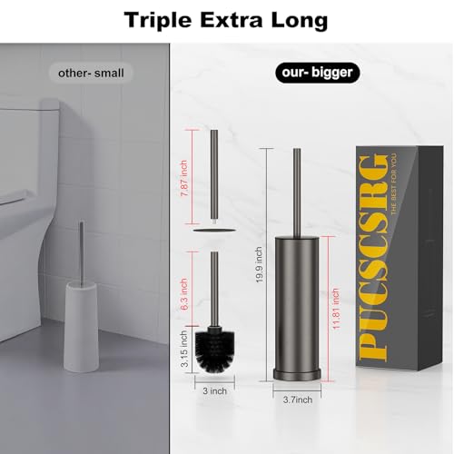 Pewter Toilet Brush and Holder Set，Stainless Steel Heavy Duty Toilet Bowl Brush，Extra Long Handled Modern Toilet Cleaner Brush with Replaceable Head, Removable Inner Bowl, and Splash Protection - color: Pewter