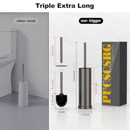 Pewter Toilet Brush and Holder Set，Stainless Steel Heavy Duty Toilet Bowl Brush，Extra Long Handled Modern Toilet Cleaner Brush with Replaceable Head, Removable Inner Bowl, and Splash Protection - color: Pewter