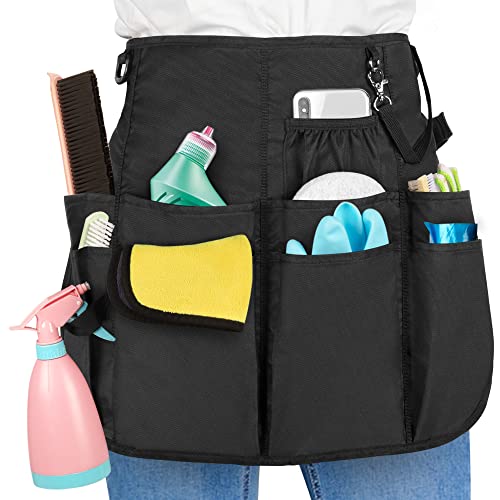 LoDrid Professional Cleaning Apron with 9 Pockets and Waist Belt, Black - color: Black