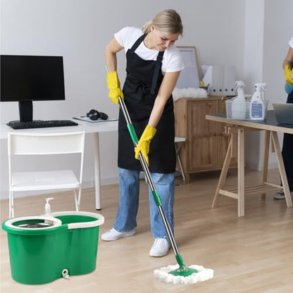 Spin Mop and Bucket with Wringer Set, 3 Microfiber Mop Heads, 61" Handle - color: Green