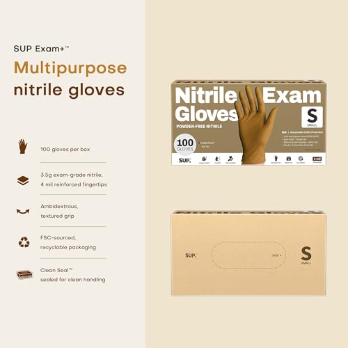 SUP Powder-Free Nitrile Exam Gloves, 100/1000 Ct Food Safe Latex-Free Disposable Glove Medical Cooking Cleaning Food Prep Tan - color: Small (Trail Tan 1000)