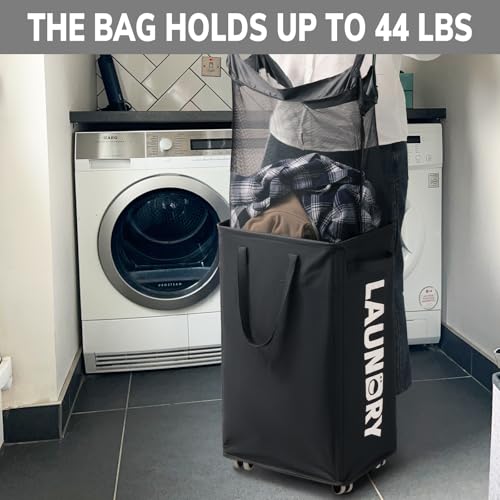 Goodpick 2-Pack Rolling Dirty Clothes Hamper with Wash Bag for Laundry, 75L - color: Black 2-Pack