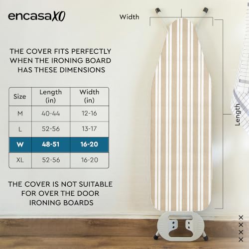 Encasa XO Ironing Board Cover and Pad, Thick Felt 49"x18" - color: Franca Beige Stripes, size: Wide
