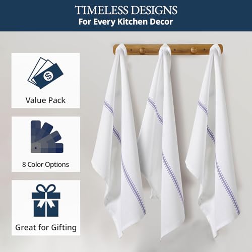 LANE LINEN Kitchen Hand Towels 100% Cotton Absorbent Lint-Free 12 Pack - color: 02: Blue Stripe, size: 12 Pack