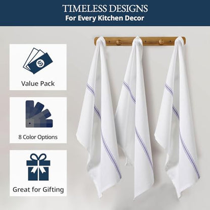 LANE LINEN Kitchen Hand Towels 100% Cotton Absorbent Lint-Free 12 Pack - color: 02: Blue Stripe, size: 12 Pack
