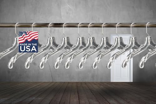 NAHANCO 17” Clear Mid-Heavyweight Plastic Hanger, 100 Pack, Made in USA - color: Clear