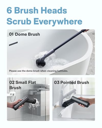 HOTO Cordless Electric Spin Scrubber, 6 Brush Heads, for Bathroom, Tile