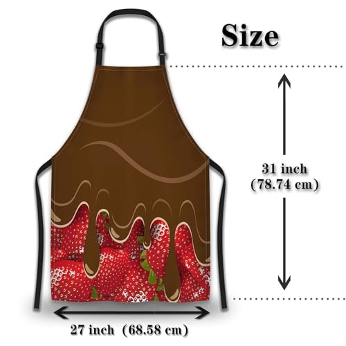 Kitchen Apron for Men Strawberry and Chocolate Pinafore Aprons for Women for Cooking Restaurant BBQ Painting Crafting Gardening 27” (W) x 31” (H), Waterproof Apron - color: Strawberry and Chocolate