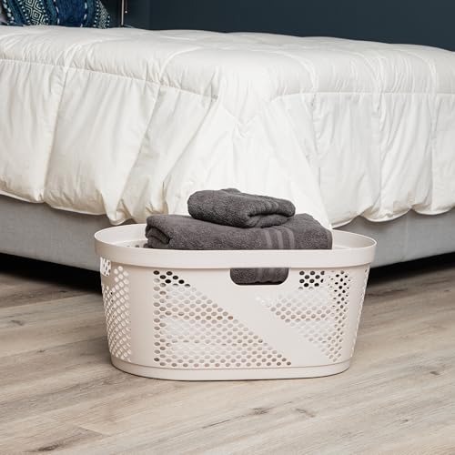 Mind Reader 40L Laundry Basket, Clothes Hamper, Premium Wicker Design, Plastic, Ivory - color: Ivory, size: Single