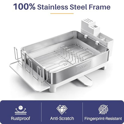SNTD 304 Stainless Steel Dish Drying Rack for Small Kitchen Counter, White - color: White