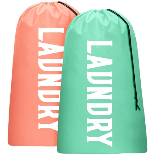 2 Pack XL Travel Laundry Bag, Machine Washable Dirty Clothes Organizer, Large Enough to Hold 4 Loads of Laundry, Easy Fit a Laundry Hamper or Basket (Light Pink + Light Blue) - color: Light Pink + Light Blue
