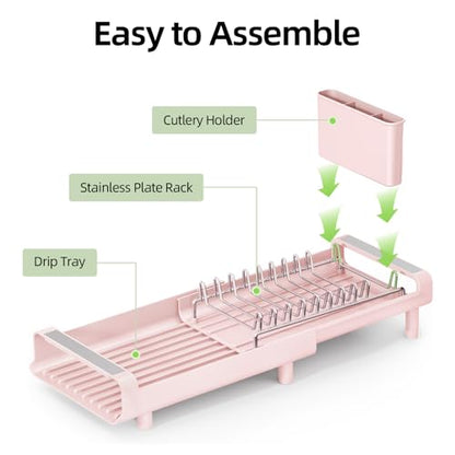 TOOLF Small Dish Drying Rack, Expandable and Space-Saving, Pink - color: Pink