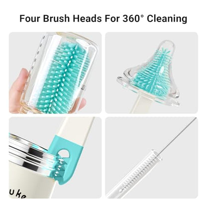 Aynmer Baby Bottle Brush Cleaner Set - 10 In 1 Travel Bottle Cleaning Brush Kit with Silicone Bottle Brush, Nipple Brush, Soap Dispenser, Portable Drying Rack, Breast Pump & Bottle Cleaning Kit -Green - color: Lake Green