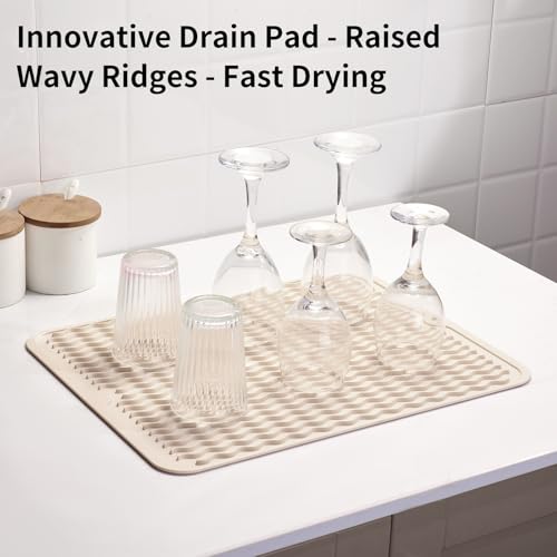ZLR Silicone Dish Drying Mat for Kitchen Counter, 16"x12", Cassava White - color: Cassava White, size: 16" x 12"