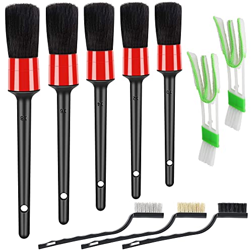 HMPLL 10pcs Auto Car Detailing Brush Set Car Interior Cleaning Kit - color: Red