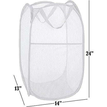 BATTOO Deluxe Strong Mesh Pop up Laundry Hamper Basket with Side Pocket Foldable Hamper for Laundry Room, Bathroom, Kids Room, College Dorm or Travel White + White - color: White+White