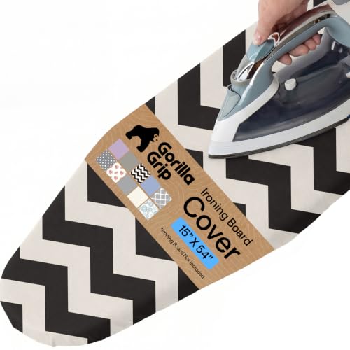 GORILLA GRIP Padded Ironing Board Cover, 15x54, Chevron - color: Chevron: Black/Linen, size: 15" X 54"