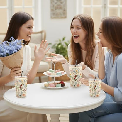 Iced Coffee Sleeve Reusable Neoprene Cup Sleeves, Floral - color: Floral