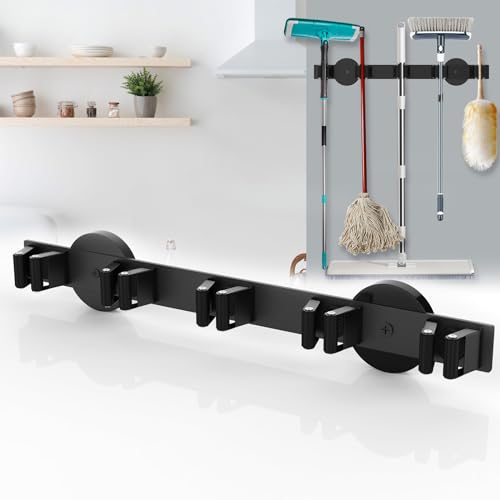 Magnetic Mop Broom Holder, Strong Non Slip Magnetic Broom Mop Hanger, Heavy Duty Magnetic Hooks for Hanging Shovel Rake Tools, Wall Mounted Utility Storage Magnet Rack (5 Rack) - color: Magnetic Holder-5 Rack