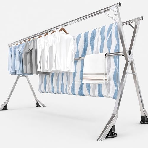 95 Inch Windproof Stainless Steel Folding Clothes Drying Rack