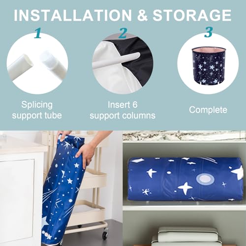 Portable Foldable Bathtub, Collapsible Adult Bath Tub for Hot SPA and Ice Bath, Space-Saving Storage, Durable PVC Material (Starry Sky B, 27inch) - color: Starry Sky B