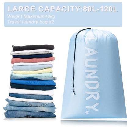 4 Pack Travel Laundry Bag,24" x 36", Extra Large Dirty Clothes Organizer - color: Beige+Light blue+Beige+Light blue, size: 24"x36"