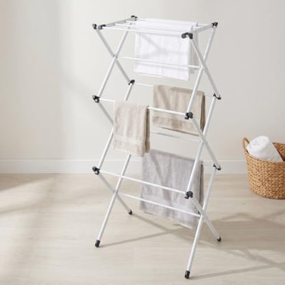Honey-Can-Do 3-Tier Compact Clothes Drying Rack, 16 ft, No Assembly, White - color: White, size: 21" W