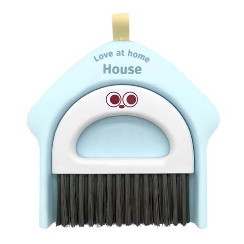 Small Dustpan and Broom Set,Mini Handheld Dust pan with Cleaning Brush Set for Home Desktop, Sofa,Office,Keyboards, Pet Care Household,Camping (Blue)