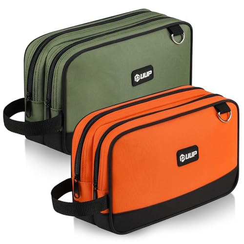 12" Tool Bag Small 2-Pack, Divider Zipper Pouch, Carry Tool Box Organizer - color: Orange/Green 2Pack, size: 12" x 7"