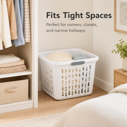 White Laundry Basket 1.5 Bushel Square with 2 Handles - color: White 1.5 Bushel