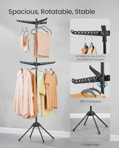 SONGMICS Clothes Drying Rack, 75.6-Inch Drying Rack, 6 Rotatable Arms - color: Black, style: 2-Tier-Hang