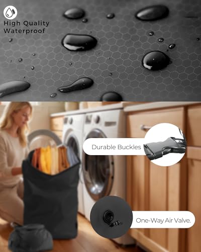Travel Laundry Bag, Pump-Free Vacuum Compression Dirty Clothes Bag, Extra Large Reusable Waterproof & Washable Laundry Bag, Ideal for Suitcases, Road Trip Essentials, Black, 1 Pack (XL) - color: Black, size: 24"L x 34"W x 7.5"H