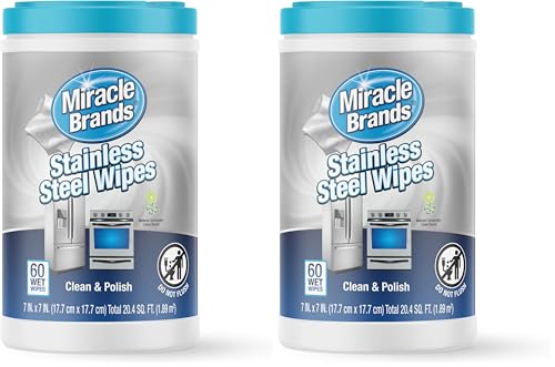 MiracleWipes for Stainless Steel, Great for Kitchen and Appliances, Including Oven, Refrigerator, Dishwasher, Microwave, Sink, Hood, Grill, Removes Fingerprints and Smudges - 60 Count (Pack of 2) - size: 60 Count (Pack of 2)