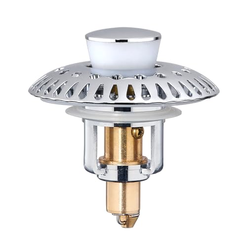 Bathroom Sink Stopper for 1.06"-1.65" Drain Holes, 2 in 1 Bath Sink Drain Strainer Stopper, Pop Up Drain Cover Plug with Hair Catcher, Stainless Steel (Chrome Silver-1p) - color: Chrome Silver-1p